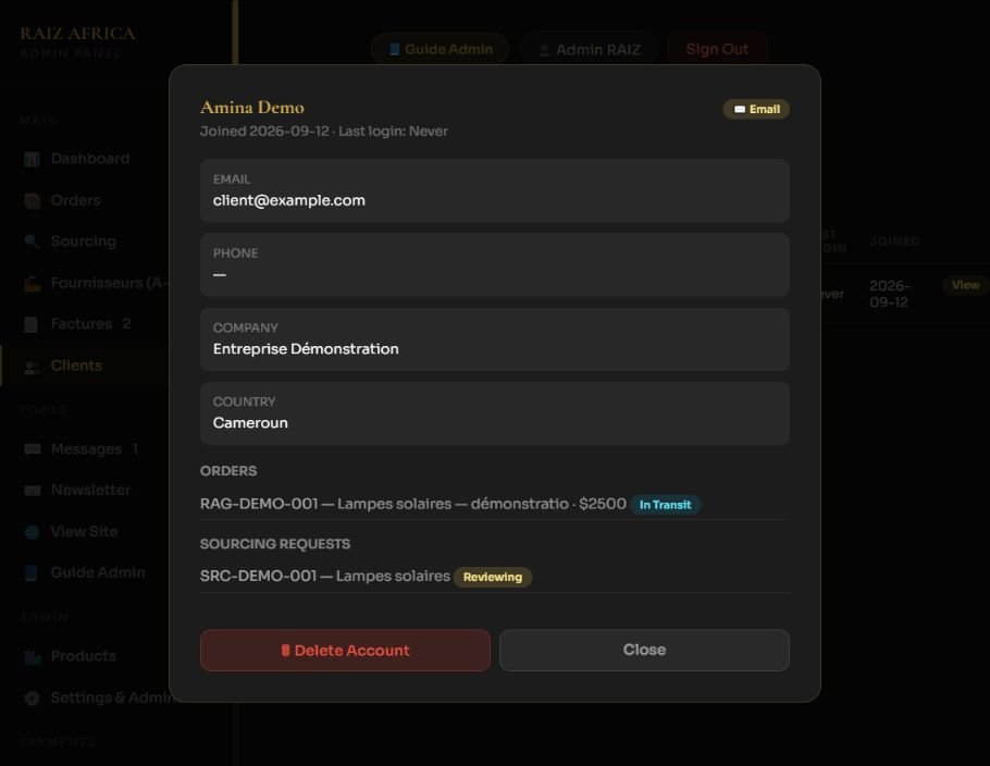 Fiche client — consulter ses commandes et ses demandes de sourcing